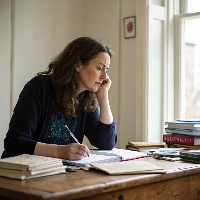 Professional photo of Emily Thompson, a warm educator with shoulder-length brown hair, smiling in a classroom with colorful educational posters